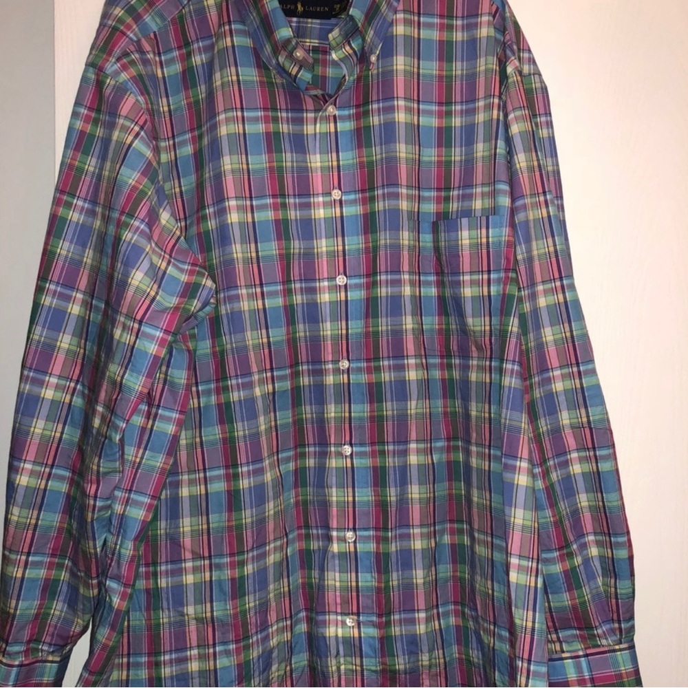 Ralph Lauren Polo Pink/blue Plaid Dress Shirt Size 2XB